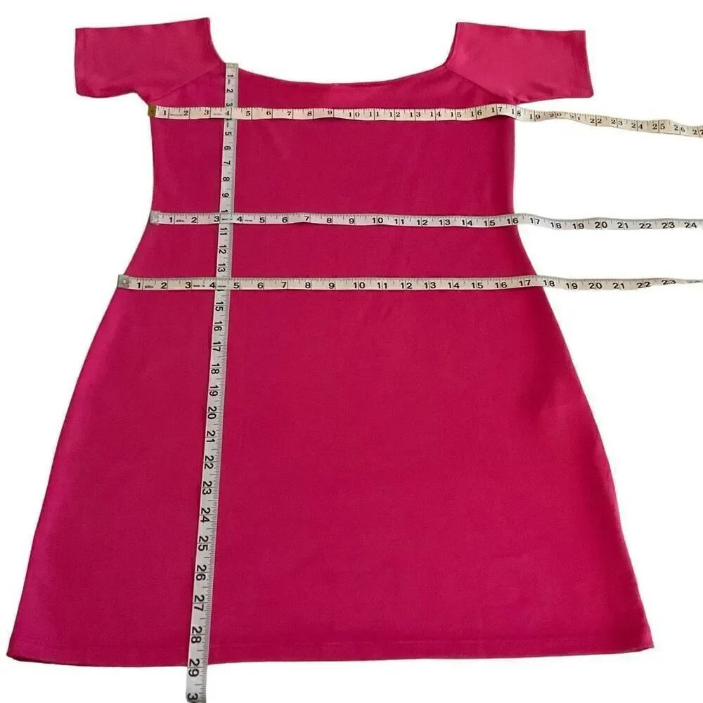 Doublju Womens Pink Short Sleeve Scoop Neck Bodycon Mini Dress Size 1X